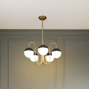 5 light milky glass globe round chandelier